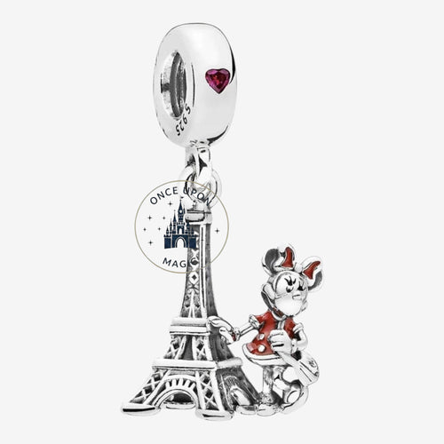 Once Upon Magic Pandora Disney charm featuring Minnie Mouse and the Eiffel Tower in sterling silver with red enamel