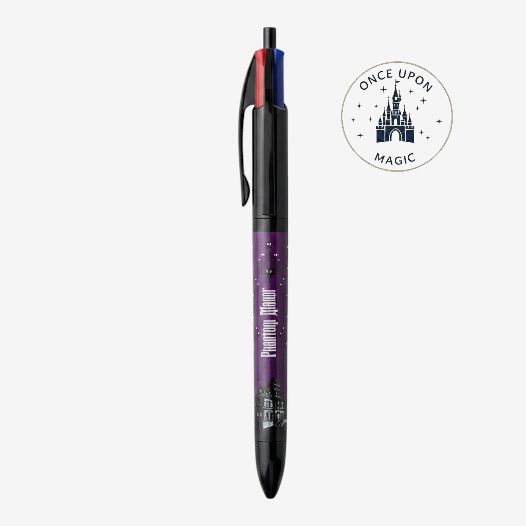 Once Upon Magic Disney Phantom Manor 4-color retractable ballpoint pen with purple barrel and mansion graphic