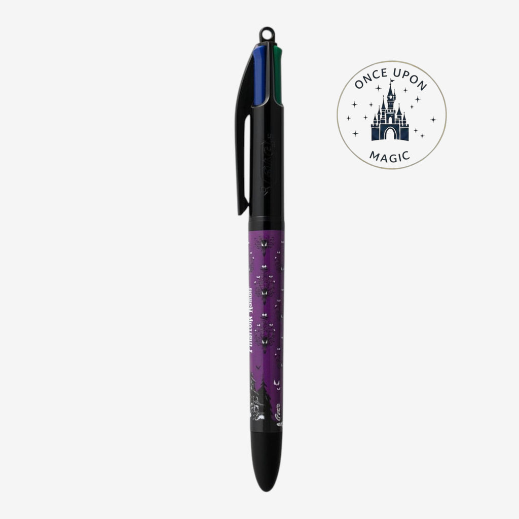 Once Upon Magic Disney Phantom Manor Bic 4-color pen with purple wallpaper pattern and black accents