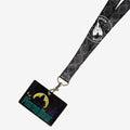 Once Upon Magic Phantom Manor charcoal grey lanyard with gothic wallpaper pattern and haunted house badge holder