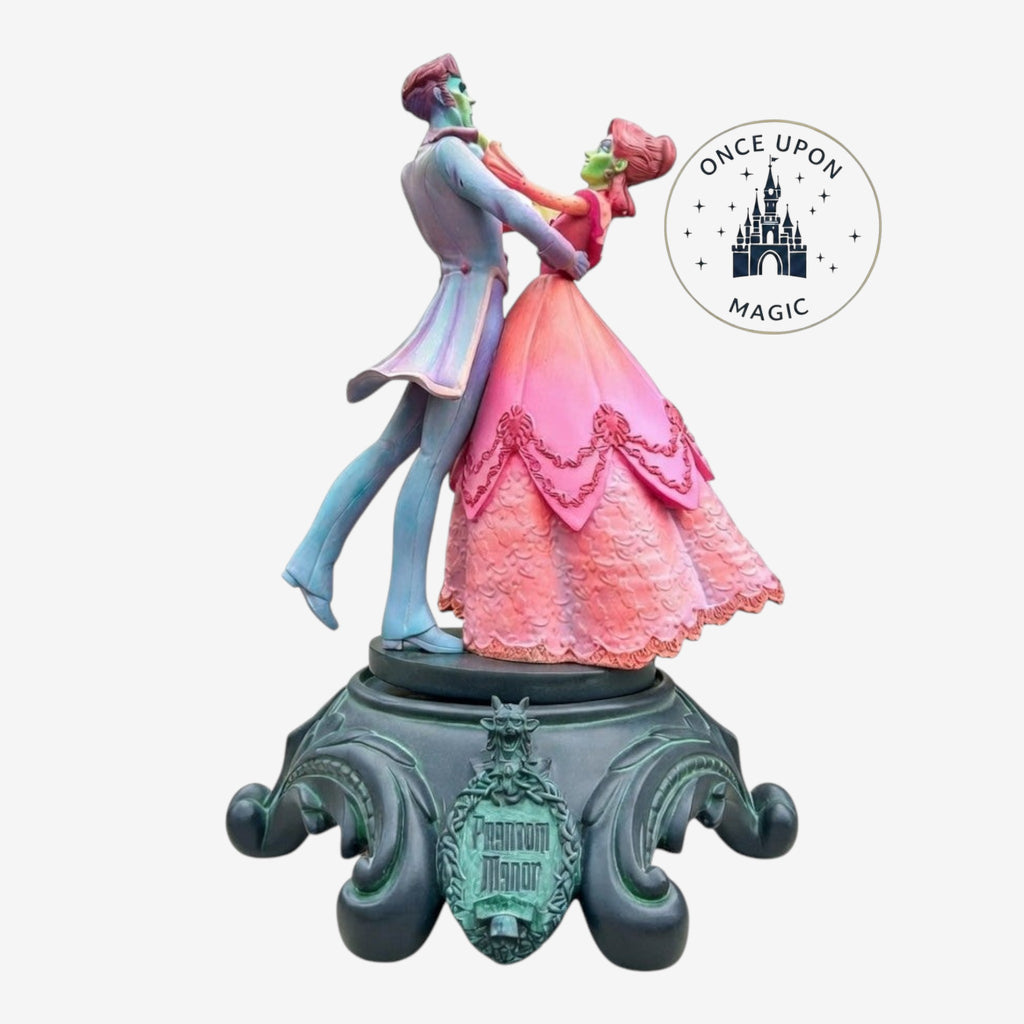 Once Upon Magic Phantom Manor musical figurine featuring a ghostly couple dancing on a gothic base.