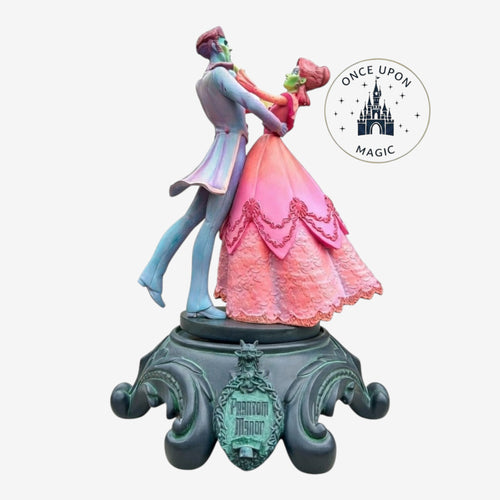 Once Upon Magic Phantom Manor musical figurine featuring a ghostly couple dancing on a gothic base.