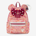 Once Upon Magic pink bouclé Minnie Mouse ears backpack with velvet bow and sequin details.