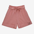 Once Upon Magic pink satin paperbag waist shorts with adjustable tie and embroidered Marie cat detail.