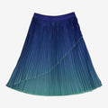 Once Upon Magic pleated ombre midi skirt in navy to teal, featuring a shimmering fabric and flattering silhouette.