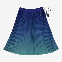 Once Upon Magic pleated ombre midi skirt in navy to teal, featuring a shimmering fabric and flattering silhouette.