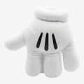 Once Upon Magic white plush cartoon glove pillow with black finger details. Soft, velvety fabric, oversized fit.