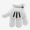 Once Upon Magic white plush cartoon glove pillow with black finger details. Soft, velvety fabric, oversized fit.