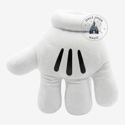 Once Upon Magic white plush cartoon glove pillow with black finger details. Soft, velvety fabric, oversized fit.