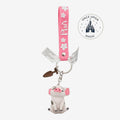 Porte-clés Once Upon Magic en silicone représentant Pua de Vaiana avec lanière rose fleurie et charm pagaïe.