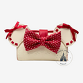 Portefeuille Loungefly Disney Minnie Mouse crème et rouge à pois, avec nœud et oreilles. Similicuir.