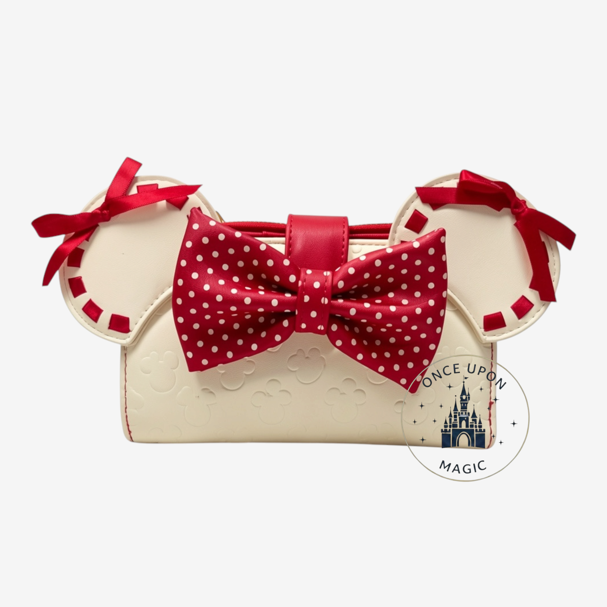Portefeuille Loungefly Disney Minnie Mouse crème et rouge à pois, avec nœud et oreilles. Similicuir.