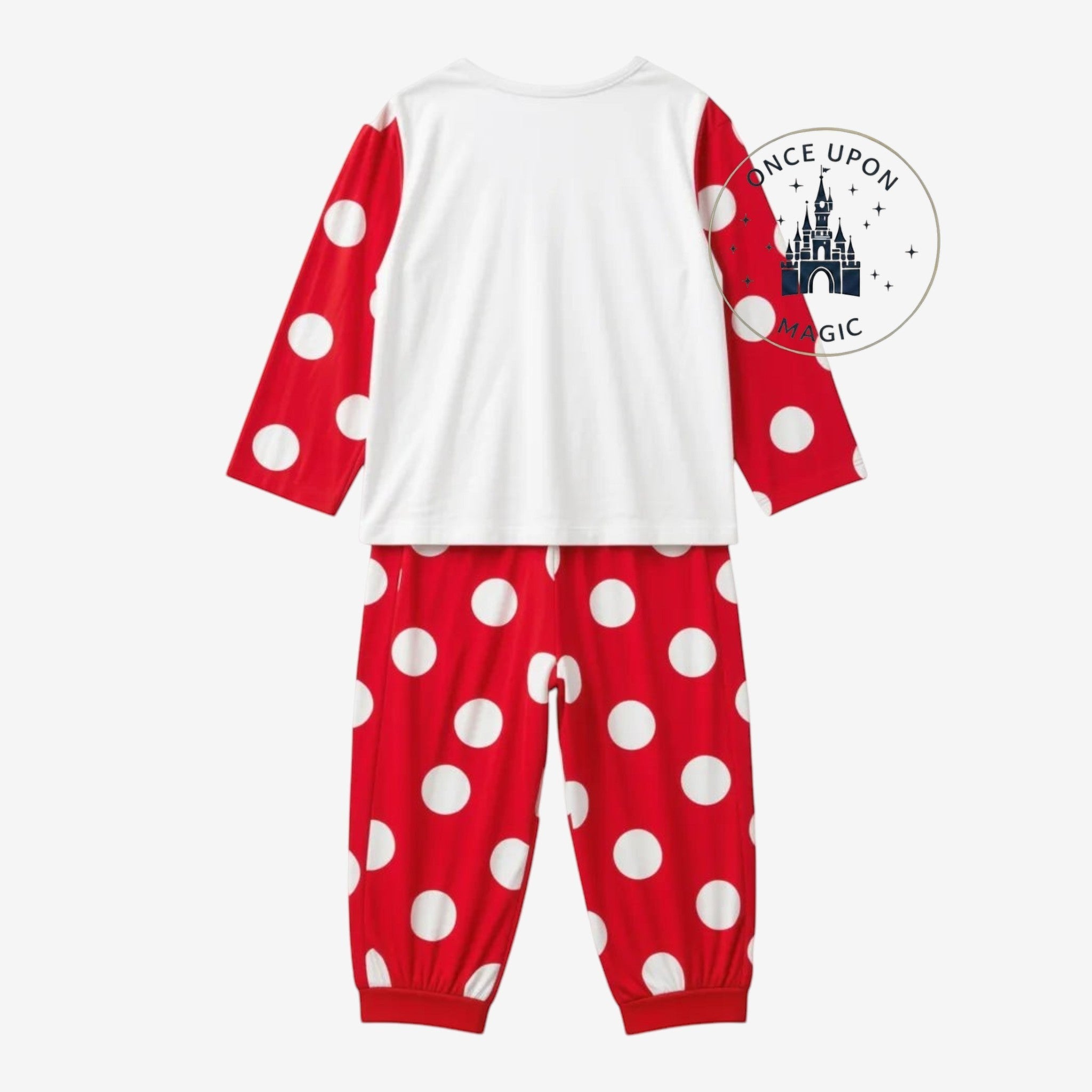 Pyjama enfant Once Upon Magic rouge et blanc à pois, manches longues, inspiré de Minnie Mouse.