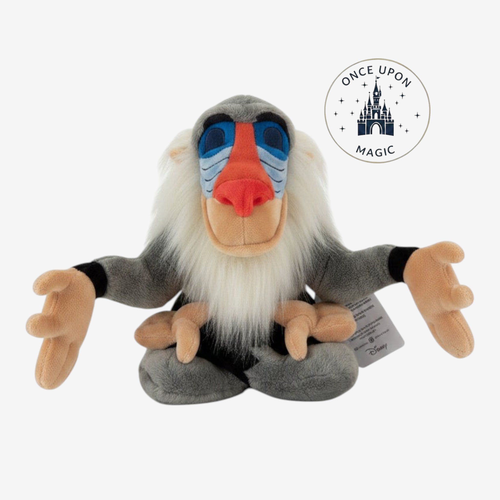 Once Upon Magic Rafiki plush toy from The Lion King with grey fur, white mane, and signature red and blue face