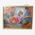 Once Upon Magic limited edition Rapunzel framed art featuring Rapunzel, Flynn Rider, and Pascal in a gold frame