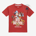 Once Upon Magic red Disneyland Paris Best Day Ever t-shirt for kids featuring Mickey Mouse in pirate attire