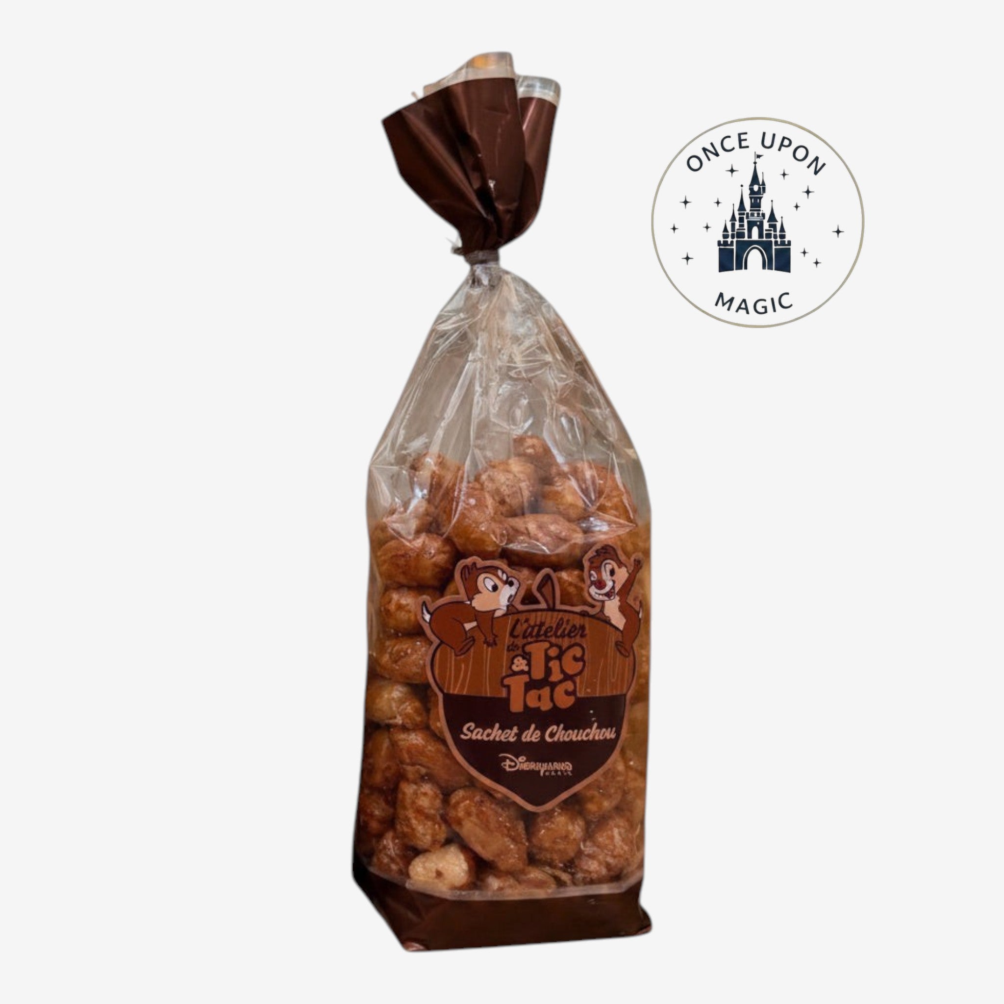 Once Upon Magic sweet roasted nut snack bag with caramelized sugar glaze in a clear plastic pouch.