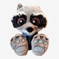 Once Upon Magic Rocket Raccoon Big Feet plush toy with large paws and blue outfit, featuring embroidered details.