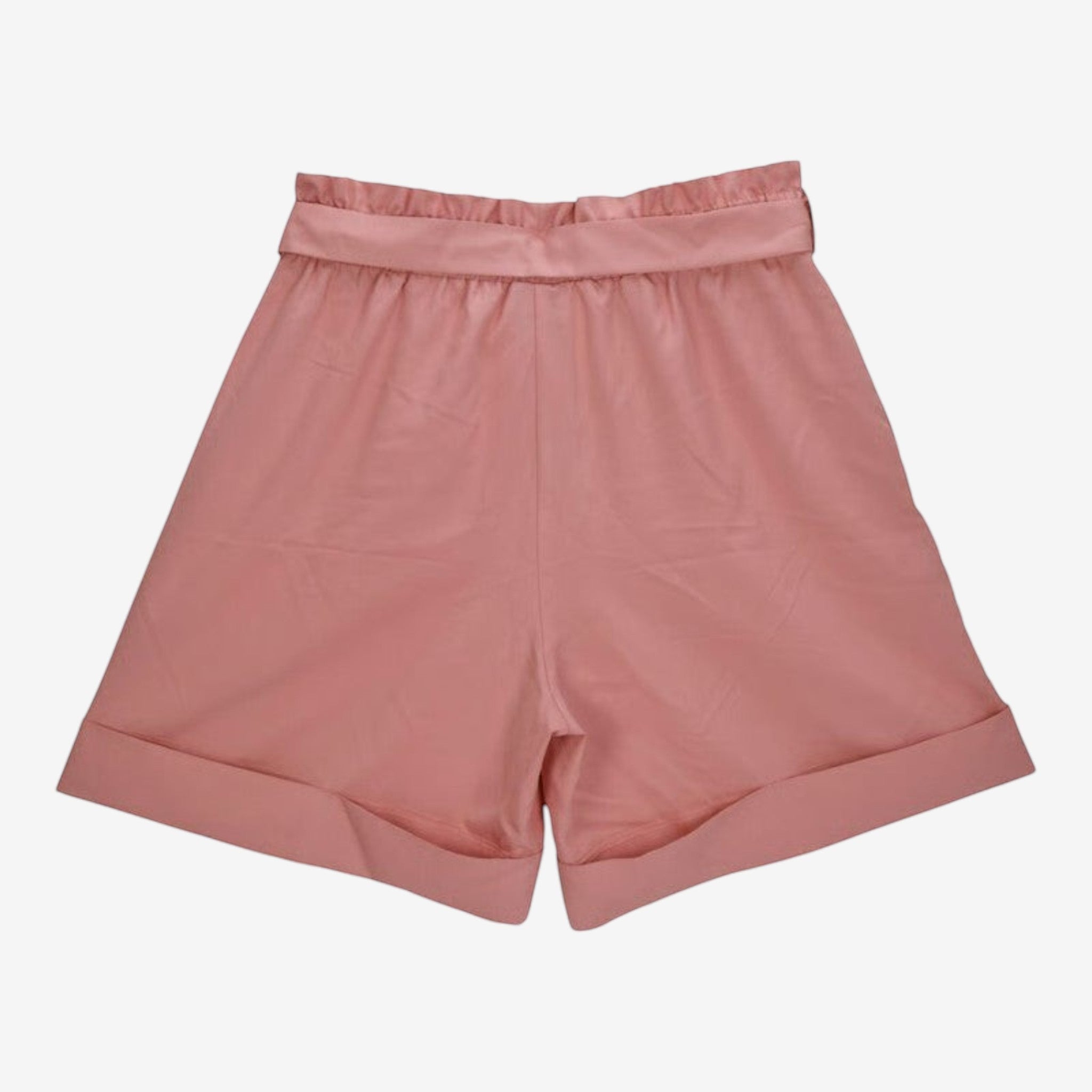 Once Upon Magic rose satin-like paperbag waist shorts with tie belt and cuffed hems