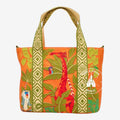 Sac fourre-tout Once Upon Magic Le Roi Lion orange avec illustration de Simba, Zazu et Rafiki dans la jungle.