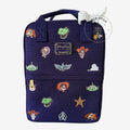 Mini sac à dos Loungefly Disney Toy Story bleu nuit en toile avec broderies de personnages et fermeture éclair dorée.