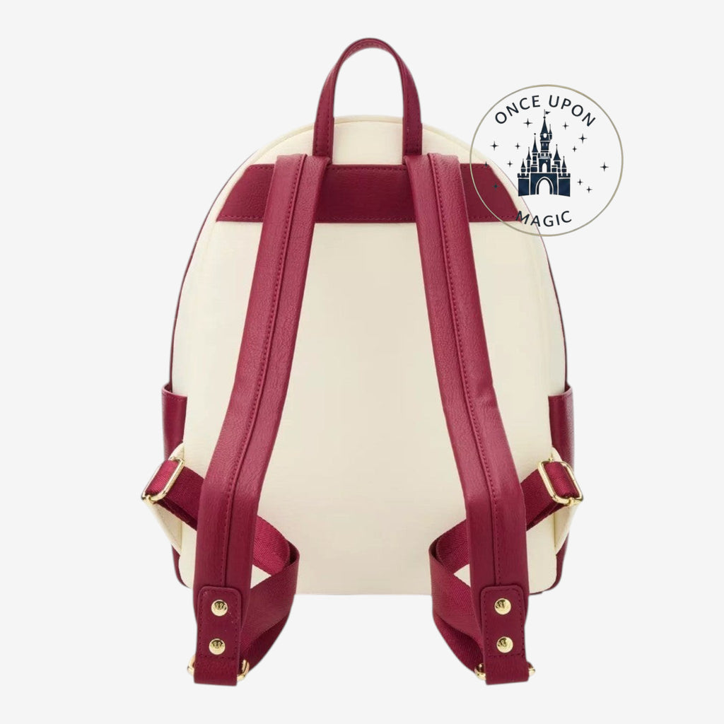 Once Upon Magic Sac à dos Disney Moana Hei Hei et Pua en similicuir crème et bordeaux avec bretelles réglables.