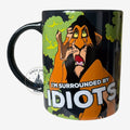 Once Upon Magic Disney Lion King mug featuring Scar with the quote I’m Surrounded by Idiots in black and green