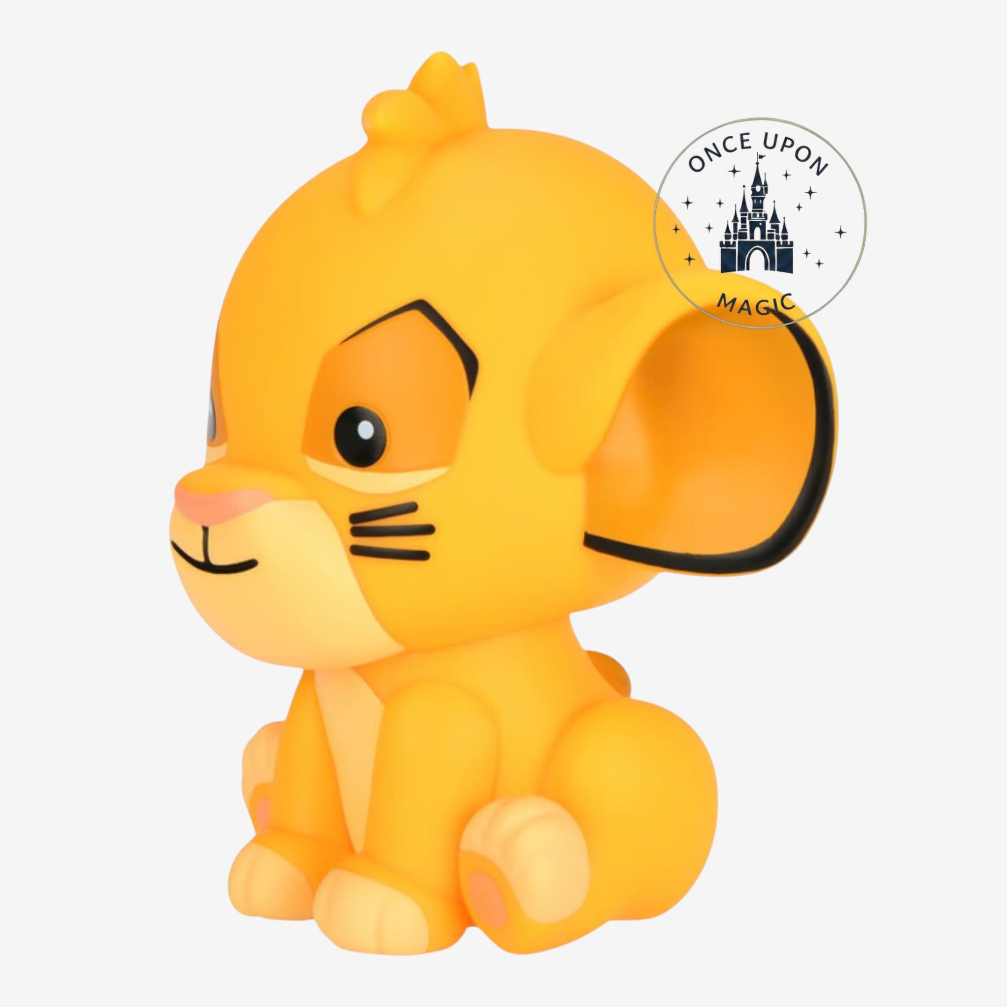 Once Upon Magic Simba The Lion King coin bank, yellow resin with black accents, inspired by Disney.
