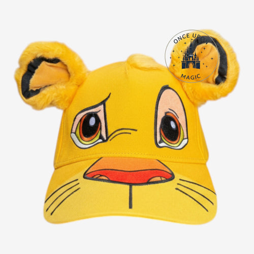 Once Upon Magic yellow Simba baseball cap for kids with plush lion ears and embroidered facial features.