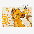 Once Upon Magic Simba placemat featuring young Simba, stylized suns, and Disneyland Paris logo on a warm sand background