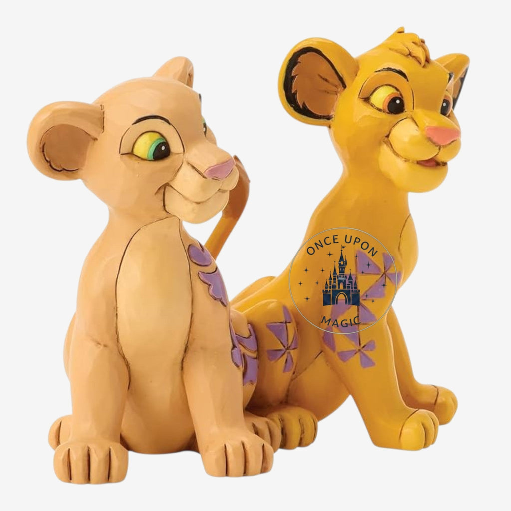 Once Upon Magic Simba and Nala figurine featuring hand-painted resin lion cubs with decorative purple patterns