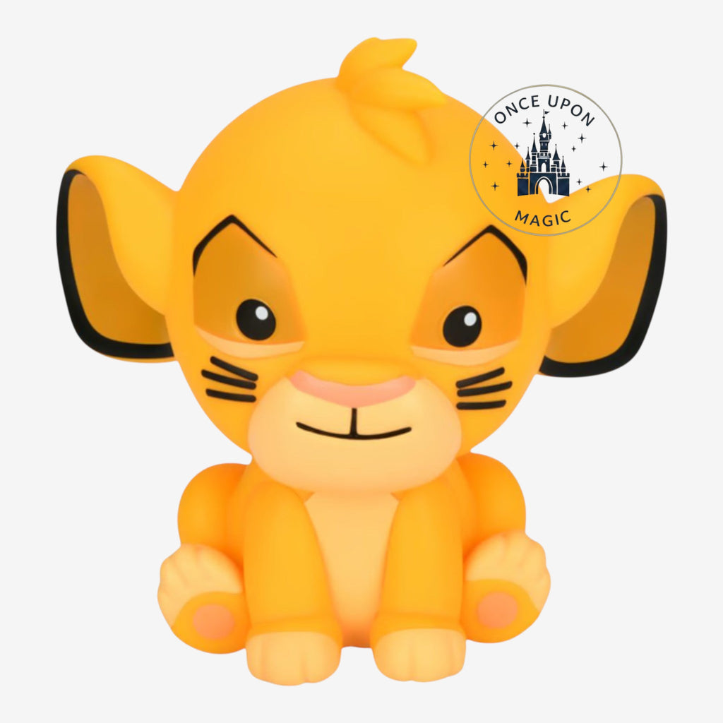 Once Upon Magic The Lion King Simba piggy bank, yellow resin, cute design with black accents and whiskers.