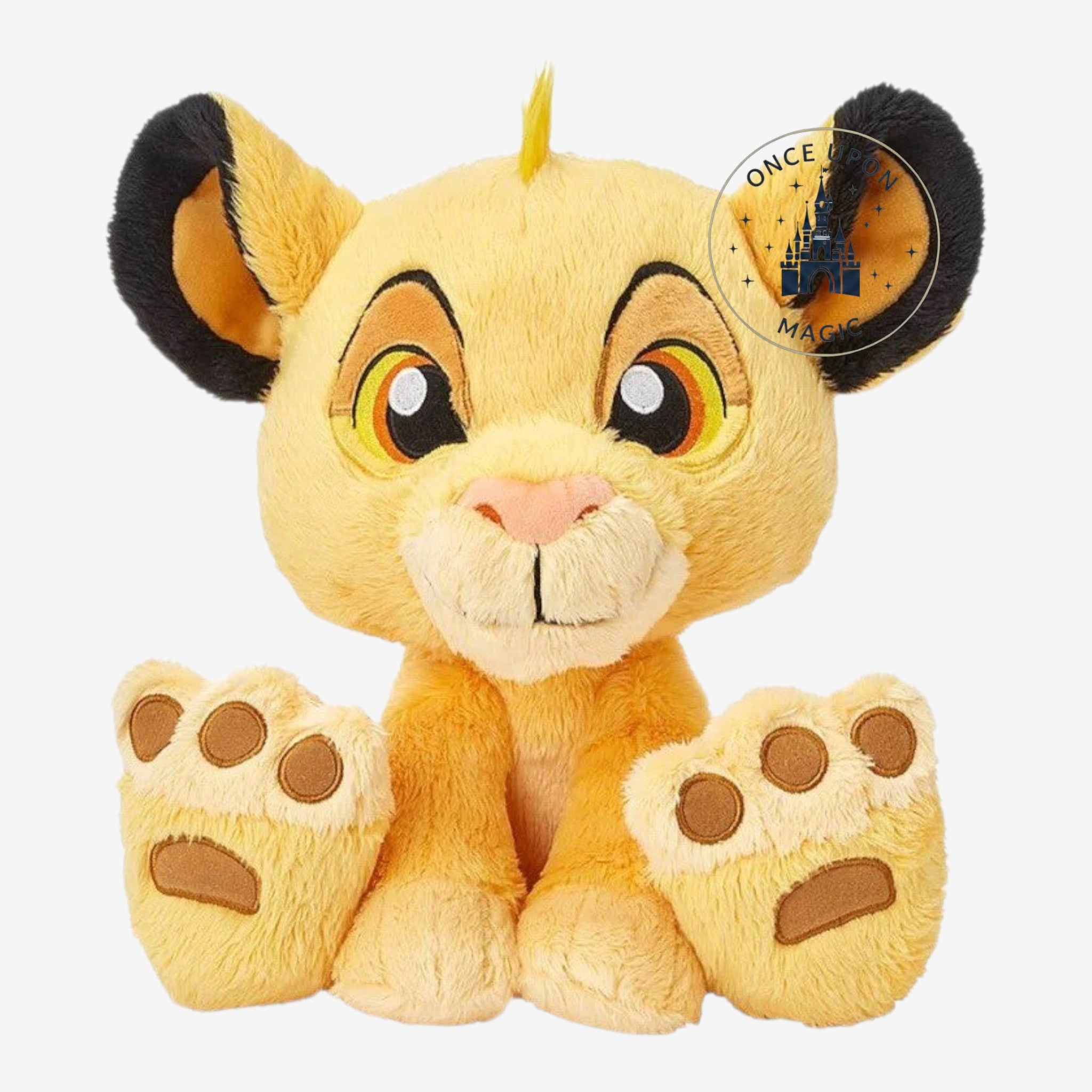 Once Upon Magic Big Big Feet Simba plush toy with large paws, soft golden fur, and embroidered facial features.