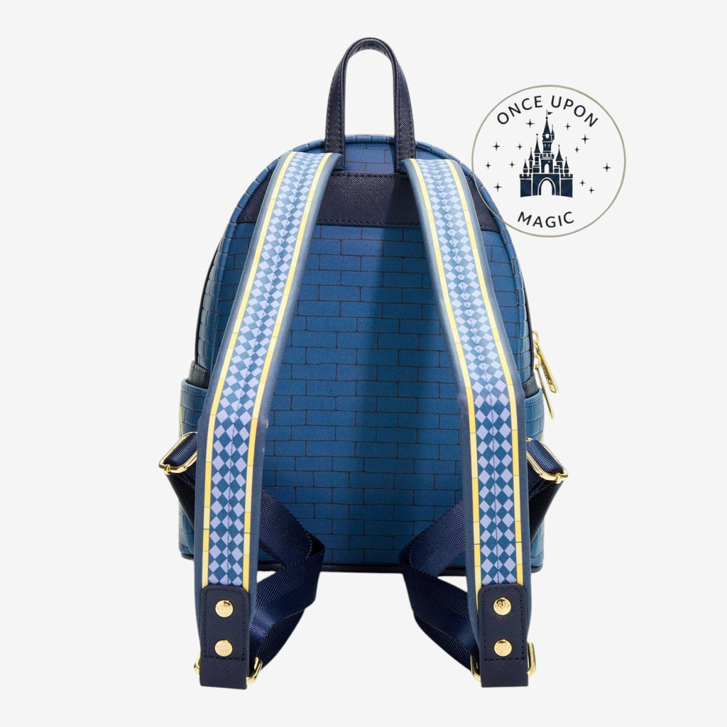 Dos du mini sac Loungefly Spider-Man avec motif briques bleues et bretelles