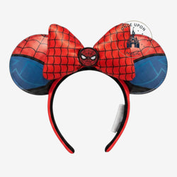 Serre-tête Spider-Man Marvel rouge et bleu avec motif toile et nœud central – Disneyland Paris