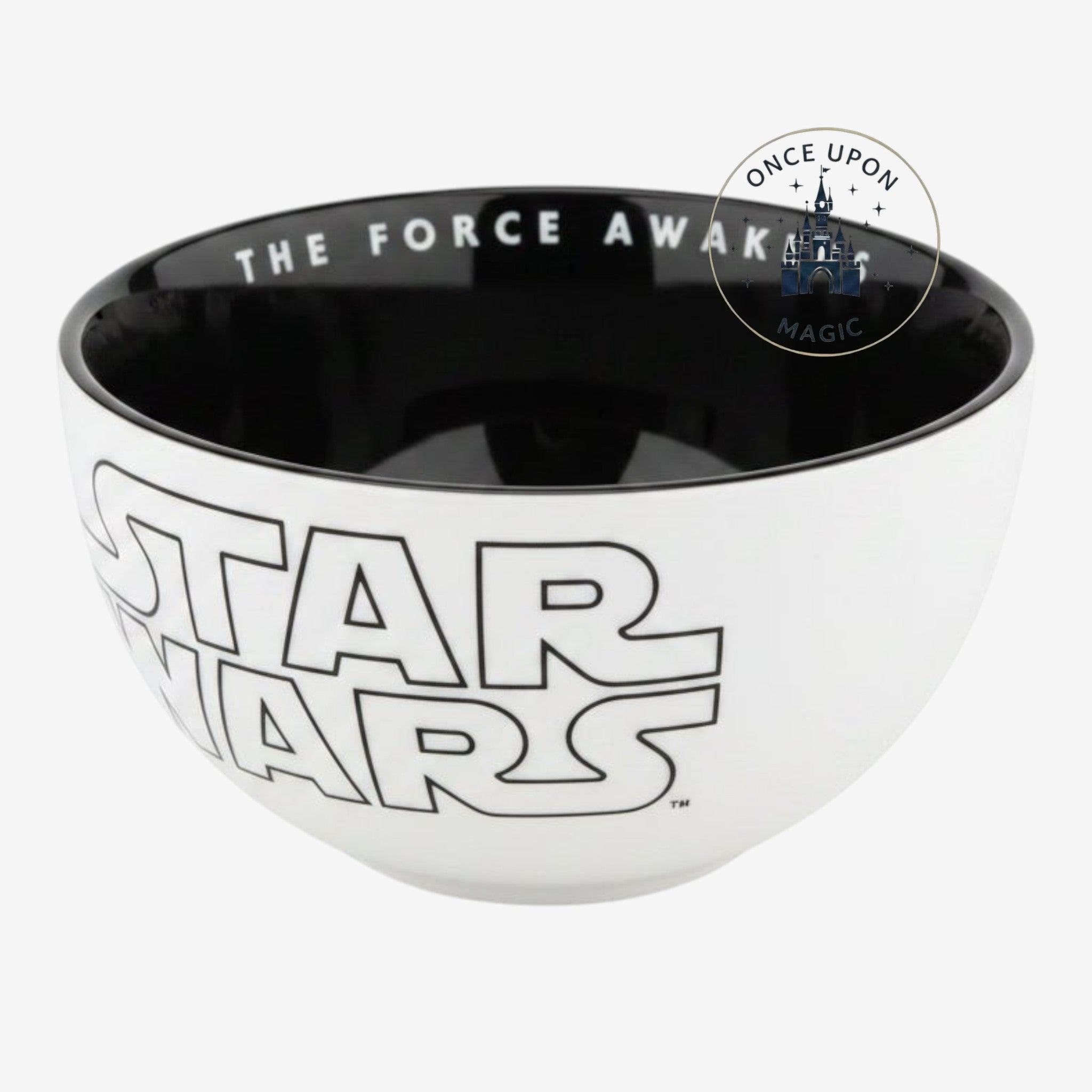 Once Upon Magic Star Wars The Force Awakens ceramic bowl with black interior and white logo exterior