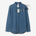 Once Upon Magic medium-wash denim button-down shirt with Star Wars character embroidery on the chest.