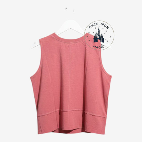 Once Upon Magic Star Wars terracotta pink sleeveless tank top with asymmetrical hem hanging on a white hanger