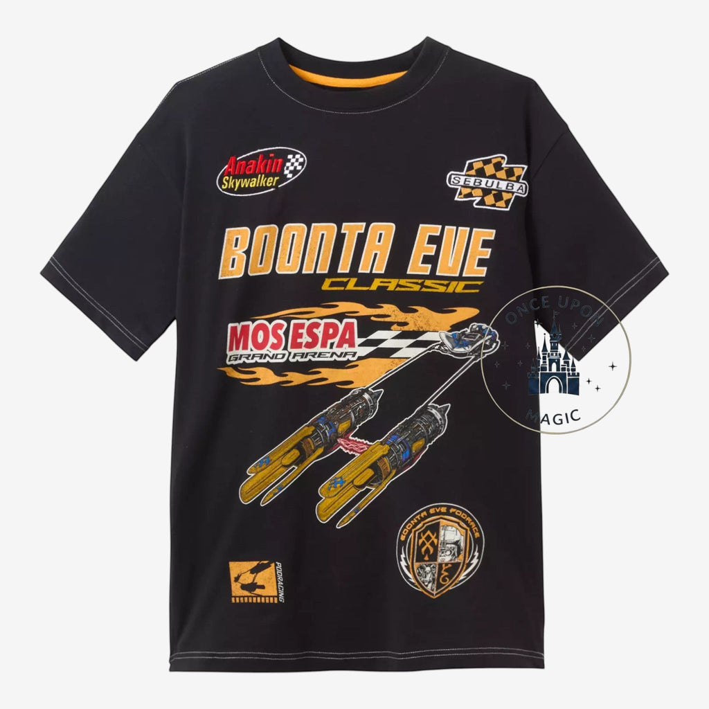 T-shirt noir Star Wars Boonta Eve Classic – détail graphique – Disneyland Paris