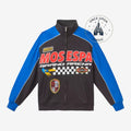Once Upon Magic Star Wars Boonta Eve Classic racing jacket in black and blue with Mos Espa Grand Arena patches.