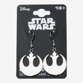 Once Upon Magic Star Wars Rebel Alliance drop earrings in silver-tone stainless steel. Iconic symbol design.