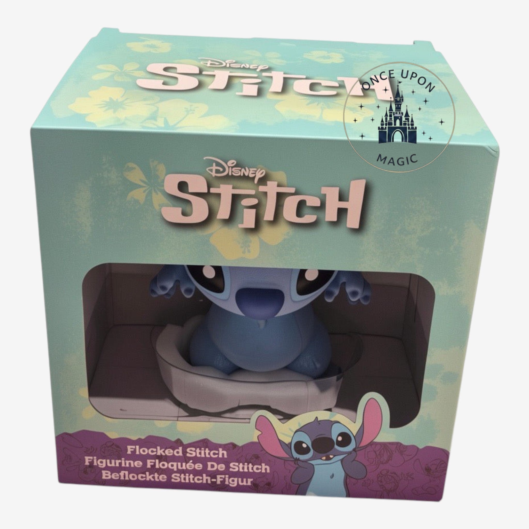 Once Upon Magic Disney Stitch flocked figurine in its original light blue floral display box