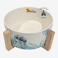Once Upon Magic white ceramic salad bowl featuring Stitch and "Aloha Hawaii" text, with a wooden stand.