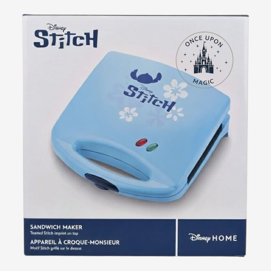 Once Upon Magic Disney Stitch blue sandwich maker with character logo and floral details in packaging
