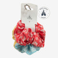 Once Upon Magic Disney Stitch scrunchie set in red, blue, and yellow with tropical Hawaiian floral patterns