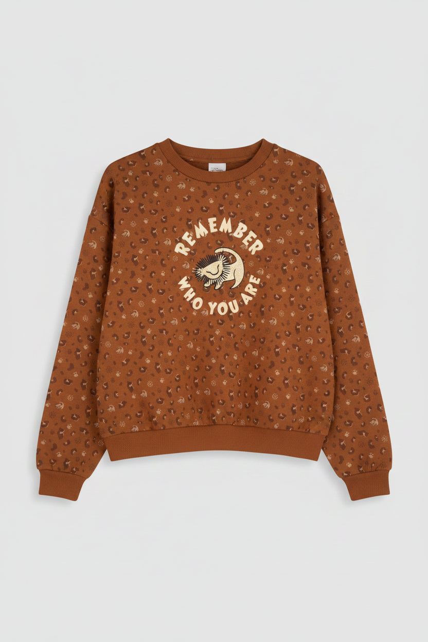 Sweat-shirt Once Upon Magic marron Roi Lion avec broderie Simba et inscription Remember Who You Are