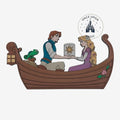 Once Upon Magic Disney Tangled magnet featuring Rapunzel, Flynn, and Pascal in a boat holding a lantern.