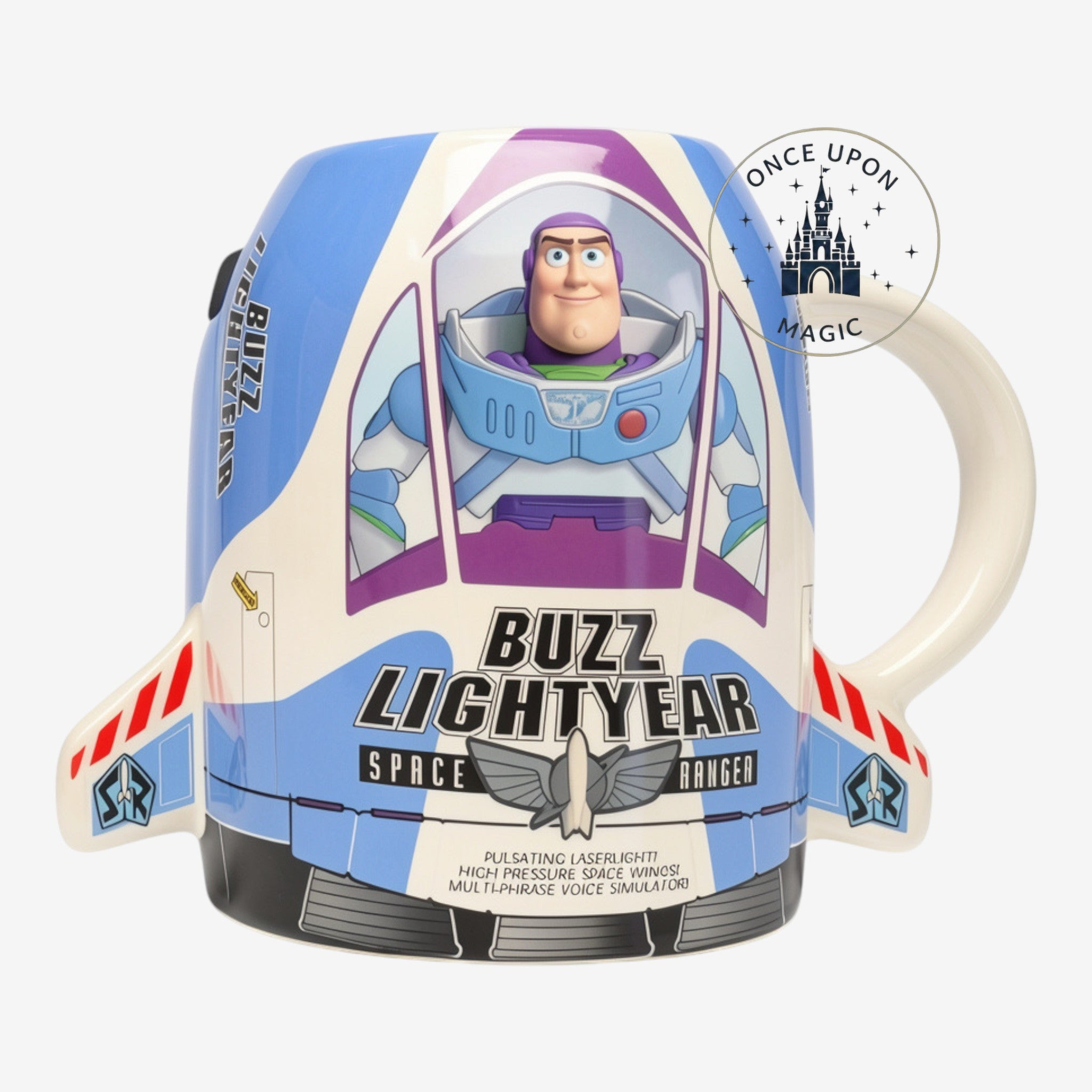 Tasse Once Upon Magic en forme de navette spatiale Buzz l'Éclair avec Buzz dans le cockpit, idéale pour les fans de Toy Story.