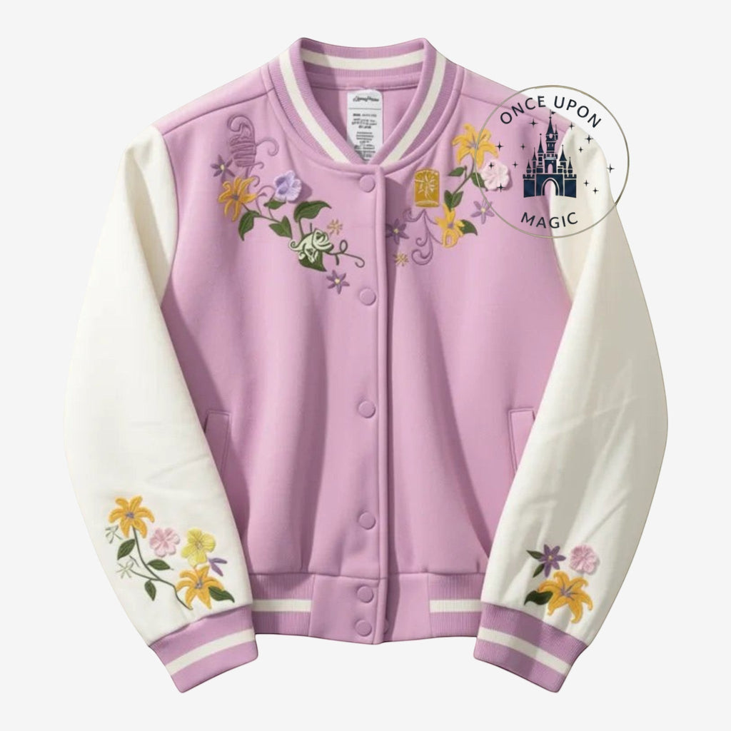 Teddy Raiponce violet et doré avec broderies florales et lanterne, manches blanches, style college, Once Upon Magic