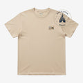Once Upon Magic beige cotton t-shirt featuring minimalist Thor and Loki character embroidery on the chest.